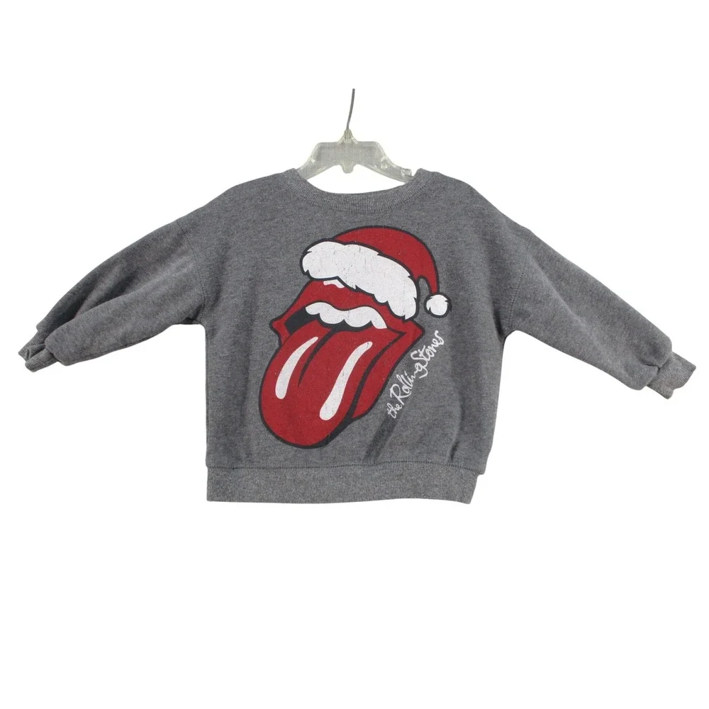 The Rolling Stones Kids Gray Christmas Santa Hat Tongue Logo Sweatshirt 2T